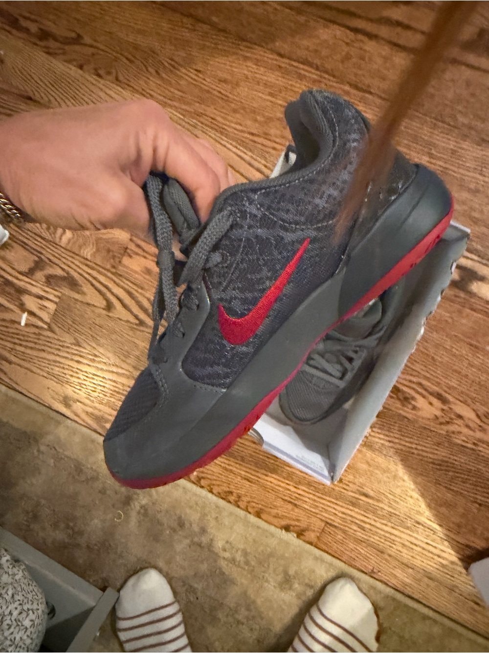 NEW Boys 4.5 Charcoal and Red Morant Basketball Shoes